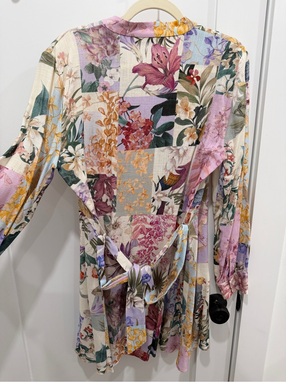 Zara Floral Patchwork Midi Dress in Cream, Purple, Green, Pink - Picture 2 of 2